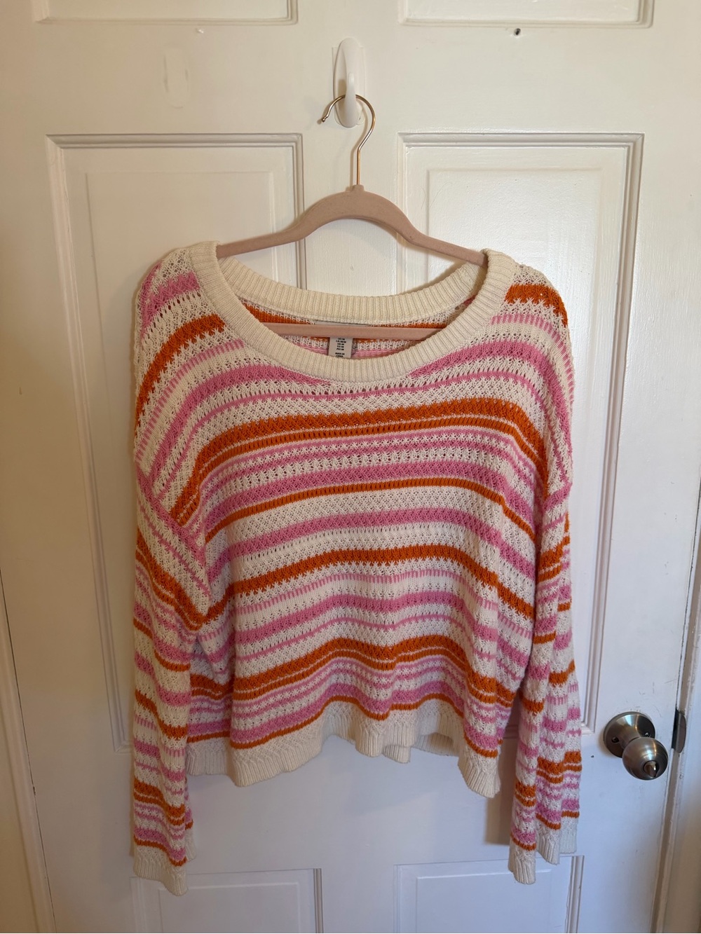 Sincerely Jules Striped Crochet Knit Sweater in Cream, Pink & Orange Size Medium